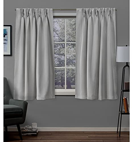 EXCLUSIVE HOME Sateen Twill Woven Room Darkening Blackout Pinch Pleat/Hidden Tab Top Curtain Panel Pair, 63 Length, Silver
