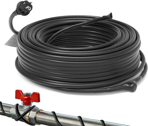 HEATIT JHSF Câble chauffant antigel avec thermostat 16,4 W/m 230 V IP65 Noir Idéal pour conduites d'eau ou plantes Chauffage électrique pour palmiers 36 m