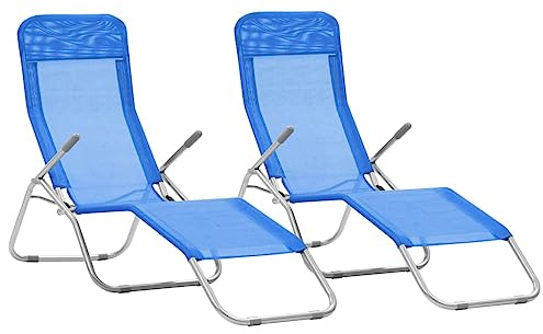 SKTQYQO Lettini Prendisole Pieghevoli 2 pz in Textilene Blu con Schienale Regolabile e Telaio Oscillante, Sedia Spiaggia Giardino Resistente e Comoda per Trasporto Facile