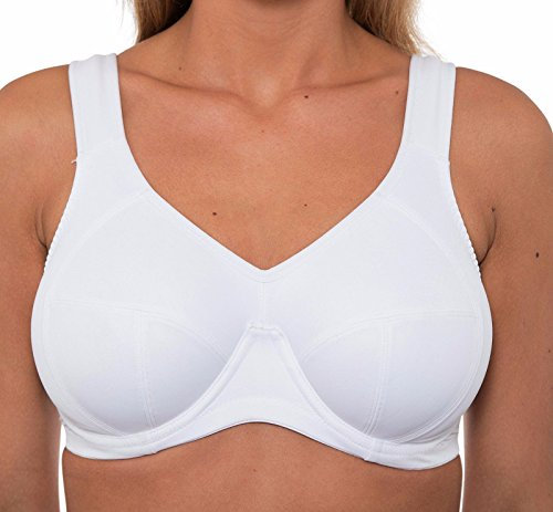 Gemm Ladies White Sports Bra High Impact Underwired Full Support Plus Size for Large Bosoms (42 H), 42H