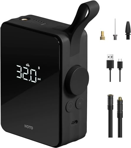 HOTO Inflador Ruedas Coche, Compresor Aire Portatil con 5 Modos, 150PSI, 2500mAh Batería Recargable, Sensor de Presión, Linterna LED, Pantalla LED, para Coche, Neumáticos de Bicicleta y Pelotas