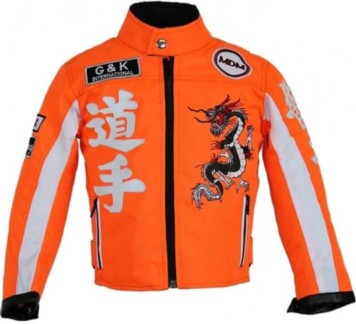 MDM Barn Racing motorcykeljacka i neonorange, Neon orange, 164