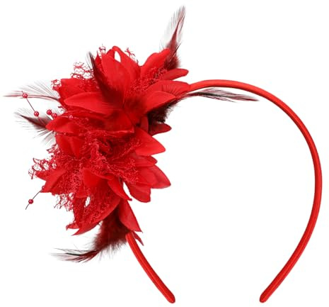 MWOOT Copricapo Piumato di Fiori Artificiali, 1920 Cerchietto Piume, Rosso Copricapo Piume per Donna, Retrò Accessori per capelli per Cocktail Nozze Festa del Tè Decorazione