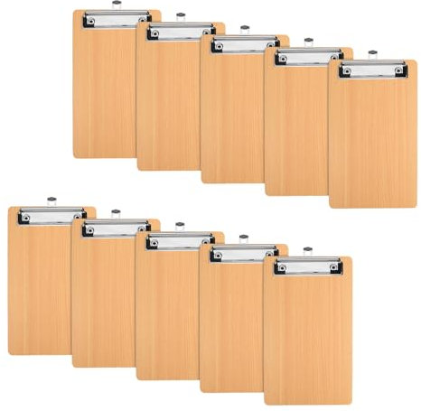 Lot de 10 Bois Porte-Bloc avec Pince, Planchettes à Pince avec Clip et Trou de Suspension, Clip Planches pour Papier D'écriture Memo Dossiers, Porte-Formulaires Format pour Bureau Restaurant (48K)
