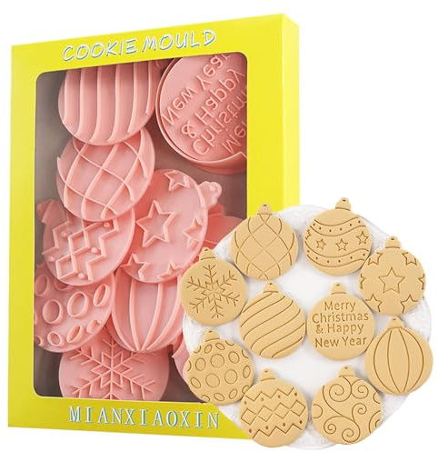 10 PCS Christmas Cookie Cutters Plastic Christmas Baubles Biscuit Cutters Cookie Stamp for Cookie Baking Christmas Party Decorations, Baubles