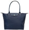 Designer-ähnliche Tragetasche, Echtlederbesatz, faltbar, Nylon, leicht, Reißverschluss, 2 flache Innentaschen, Marineblau, Medium