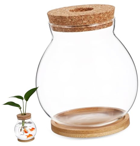 VANZACK Desktop Aquarien Terrarium Mit Holzabdeckung Kleiner Glasfischtank Für Betta-Fische Und Hydroponik-Pflanzen Mit Bamboo Mat Für Schreibtisch Und Kaffeetisch