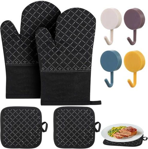 Guanti da forno silicone, yisight 1 paio di Guanti da Forno e 2 Presine, Resistente al Calore 260℃, Antiscivolo e Lavabile, Per Cucinare, Grigliare, Cuocere al Forno