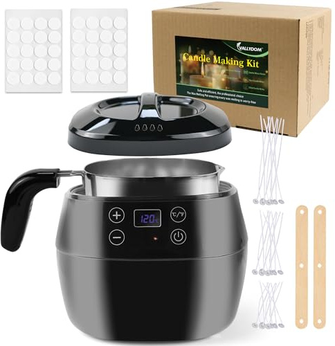 VALLYDOM Ensemble de Fabrication de Bougie, Kit de Fabrication de Bougie, Pot à Cire Capacité 1000ml, Bocaux à Bougie pour la Fabrication de Bougies, Pot à Cire pour la Fabrication de Bougie, avec