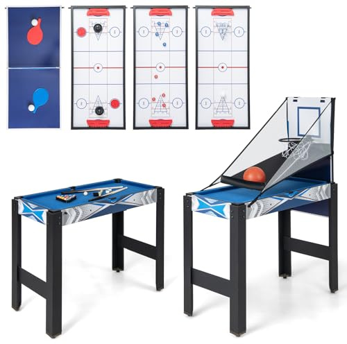 COSTWAY 6 en 1 Baby-Foot avec Billard & Hockey & Bowling & Basket-Ball, Table de Jeu Empilable avec Pieds Réglables & Plateau Convertible, Jouets pour Fête Bar Salle de Jeux, 91,5x46x129,5cm