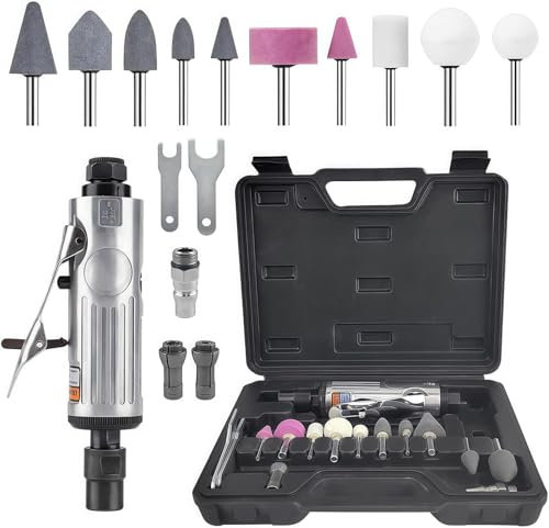 Juego de lijadora neumática para lijadora y pulida, Conjunto de Amoladora pequeña de Aire, Herramienta de Lijado de Aire Comprimido, Amoladora Neumática Recta con 10 Lápices de Lijado