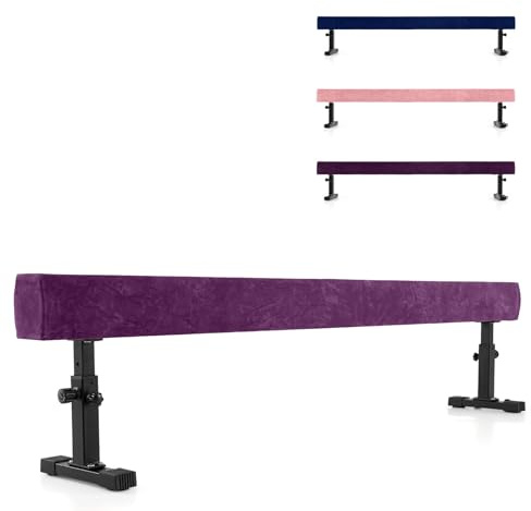 GOPLUS Poutre d'Équilibre Réglable 226 CM, Gymnastique Poutre 3 Hauteur Réglable Haute et Basse, Équipement d'Entraînement à Domicile avec Pied et Roue, pour Débutant & Professionnel (Violet)