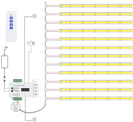MALIIGAZA - Luz de escalera inteligente con sensor de movimiento, 12 escalones, LED COB 3000K blanco cálido, sistema modular sin cableado complejo, sensor PIR + crepuscular