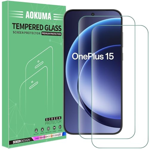 AOKUMA Skärmskydd för Oneplus 15, [2 stycken] härdat glas för Oneplus 15 enkel installation, 9H härdat glas för Oneplus 15, HD-skärmskydd mot repor