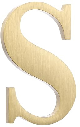 sourcing map 1.8 Inch House Letter, Brass Self-adhesive Mailbox Door Plaque, Brushed Finish Outdoor Address Sign for Office Hotel Apartments, Garden (Letter S, Gold Tone)
