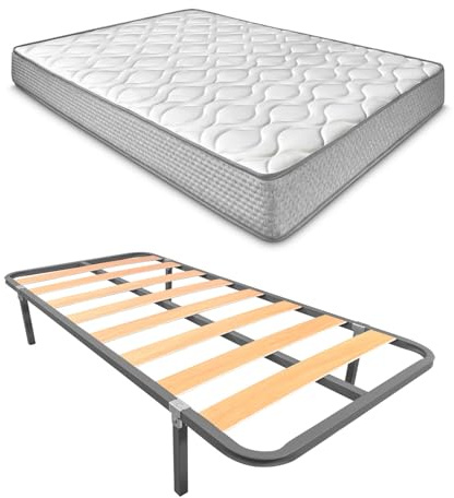 DUÉRMETE ONLINE - Cama Completa con Colchón Marko Reversible + Somier de Láminas Basic con 4 Patas Abrazadera, 105 x 190