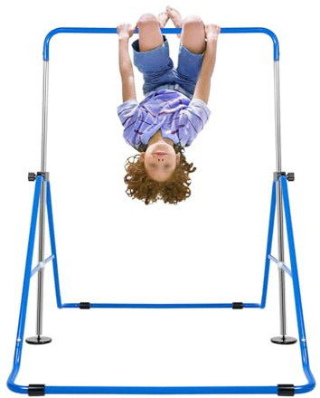KigerNee Barre de gymnastique pliable pour enfants de 3 à 6 ans (70 à 140 cm), charge maximale de 150 kg, robuste et stable, pour la maison, l'intérieur et l'extérieur (bleu)