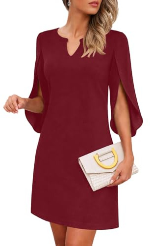 MISSJOY Women Chiffon Cape Sleeve V Neck Wedding Guest Party A-Line Dress | 3/4 Sleeve, Flattering & Comfortable, Above Knee Length, Split Sleeve, Notch Neck, Cocktail, Tea Party, Rehearsal Dinner
