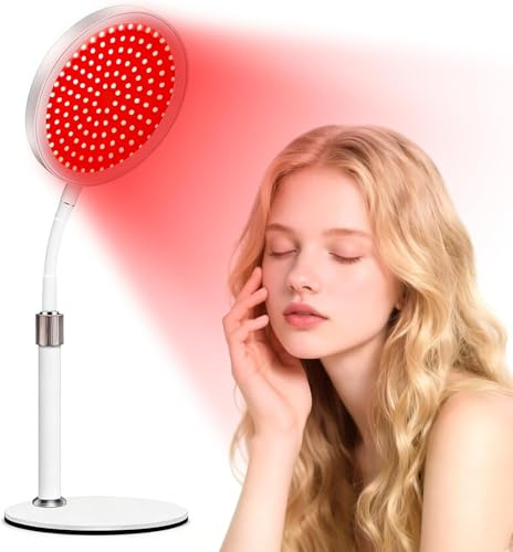 XUZIE Red Light Lamp 9 Brightness Adjustment 850nm & 660nm | 3 in 1 Chips Infrared Light with Base 15/30/45 Mins Timer Flexible Gooseneck Design 100LEDs Red Lights for Home/Office Use