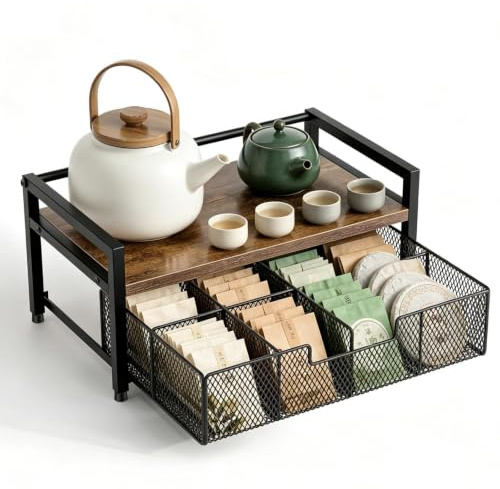 Soporte para bolsitas de té,Organizador de Bolsitas de Té de Pie,Organizador de bolsas de té,con 8 Compartimentos,Caja organizadora de almacenamiento,para Paquetes de Té, Café, Azúcar
