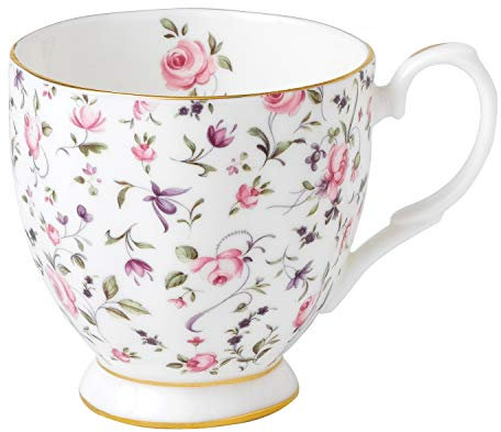 Royal Albert Moderner Stil 40002398 Modern Vintage Becher mit Fuß, 0,3 l, Rosen-Konfetti, feines Knochenporzellan, Rosenkonfetti, 1 Stück (1er Pack)