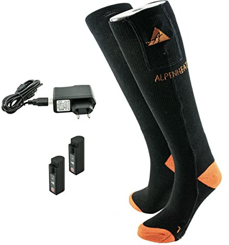 Alpenheat Fire Socks Cotton Calze Riscaldati, Unisex – Adulto, Nero/Arancione, 36-38