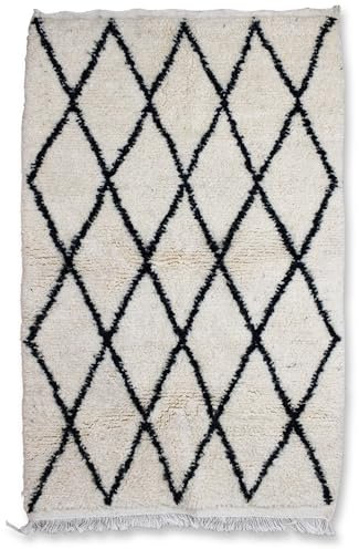 Poufs&Pillows Marokkanischer Beni Ourain Teppich | 1,5x1 M | 100% Handgewebter hochflorigen Teppich aus natürliche Schurwolle