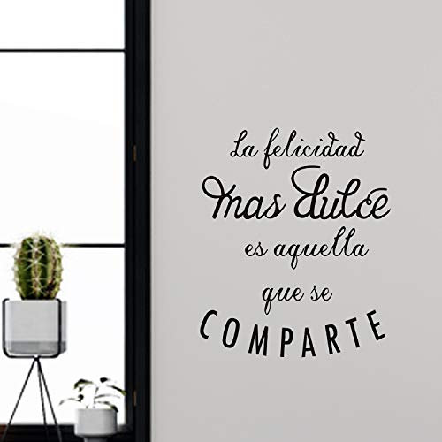 Pegatina de pared wall decor LA FELICIDAD MAS DULCE ES AQUELLA QUE SE COMPARTE. Vinilo decorativo es español. Pegatina decorativa Decoración Salón Hogar Oficina Tiendas Habitacion.