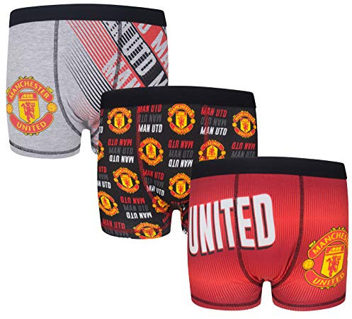 Manchester United FC Official Gift 3 Pack Boys Crest Boxer Shorts 9-10 Years
