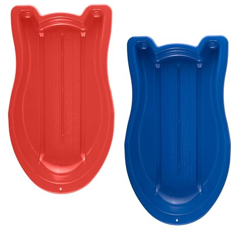 Superio Toboggan Snow Sled- 37” Plastic Slider for Kids and Adults- Heavy Duty Sled for 1 Rider with Pull Ropes for Downhill Sledding, Winter Outdoor Sports, (Red-Blue)