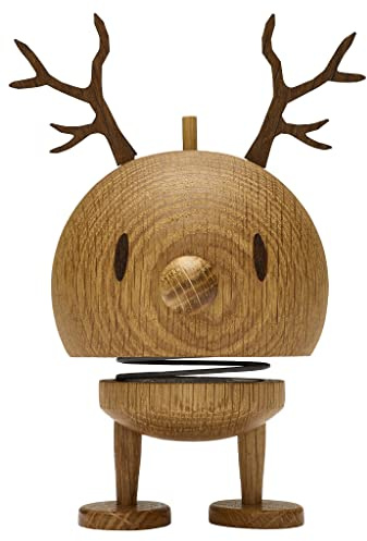 Hoptimist Reindeer Bumble, ren, julfigur, gungfigur & lyckobringare, skandinavisk dekoration för vardagsrum, skrivbord, kontor & fönsterbräda, presentidé i ek, 14 x 8,5 cm, medium, ek