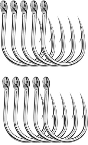 Lot de 10 hameçons de pêche en acier inoxydable, pointus et solides, ardillons inclus, pour eau douce/eau de mer (20-79,8 kg)