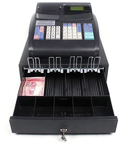 FONOBO Caisse enregistreuse électrique à 48 Touches avec Tirelire, Caisse enregistreuse à 6 LED numériques avec imprimante Thermique, pour Restaurant/Magasin d'affaires,Black