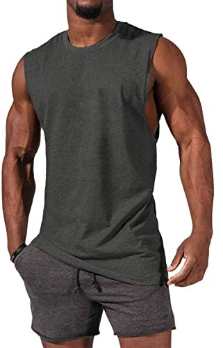 Tank Top Herren Ärmelloses Muskelshirts Gym Sport Unterhemd Männer Rundhals T Shirt Fitness Trägershirts Tee Top für Men Dunkelgrau L