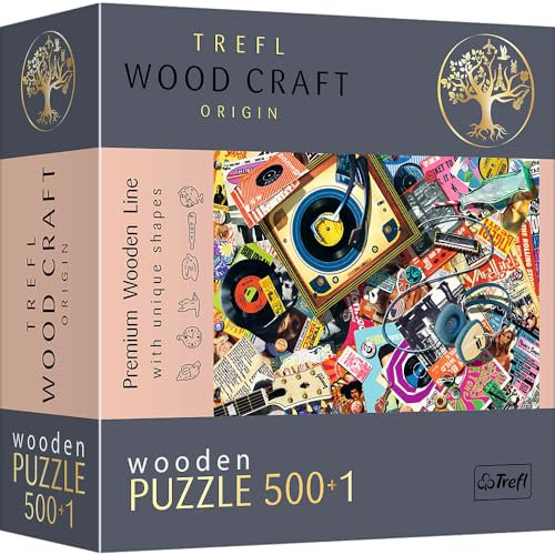 Trefl - Holz Puzzle: In der Welt der Musik - 500+1 Teile, Wood Craft, Unregelmäßige Formen, 50 Figuren, Modernes Premium Puzzlespiel, DIY, für Erwachsene und Kinder ab 12 Jahren