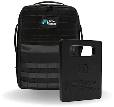 Force Fitness Rucking Backpack + Weights (10kg), Ruck Plate Carrier Rucksack for Men & Women, Weighted Backpack for Rucking, Running, Walking, Strength & Cardio Workouts for Athletes