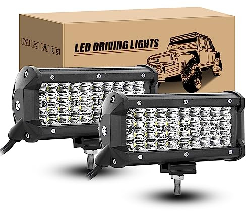 RIGIDON Faro da Lavoro LED 12V 24V, 2 Pcs 18cm 7 120W Spot Faretti Fendinebbia, Impermeabile Fari LED Trattore Barra Fuoristrada per 4x4 Auto Offroad Camion SUV ATV UTV, 6000K Bianca Luci di Guida