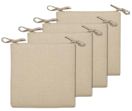 BESTORI Pack 4 Cojines para Sillas con 2 Lazos Almohadillas Suaves para Silla Cojines para Sillas de Comedor para Jardín, Patio, Cocina, Comedor 45 x 45 cm, Beige
