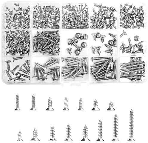 350 Piezas Tornillos RoscaChapas, Tornillos Autorroscantes, Tornillos Acero Inoxidable, Tornillos Autoperforantes de Acero Inoxidable 304 M2/M3/M4, con Caja de Almacenamiento y 1 Llave Inglesa