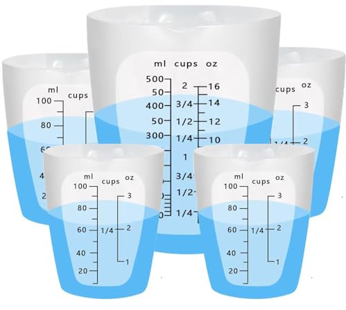 XIMUHO Silicone Measuring Cup, 5PCS Silicone Cups for Epoxy Resin Mixing, 500 & 100ml Reusable Resin Supplies for Resin, Molds, Jewelry Making