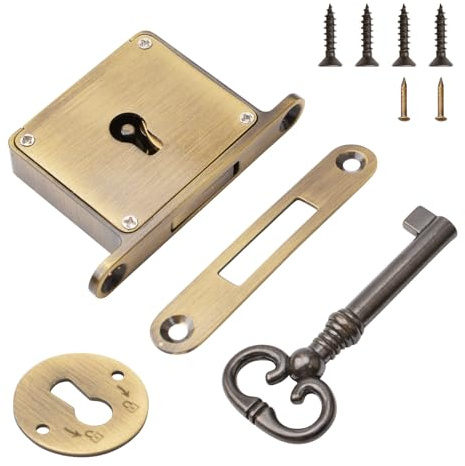 UFURMATE Serratura vintage – Confezione da 1 serratura a molla per armadietti, cassetti e scrivanie, in ottone anticato retrò, per armadio, cassetto, armadio, scatole di legno