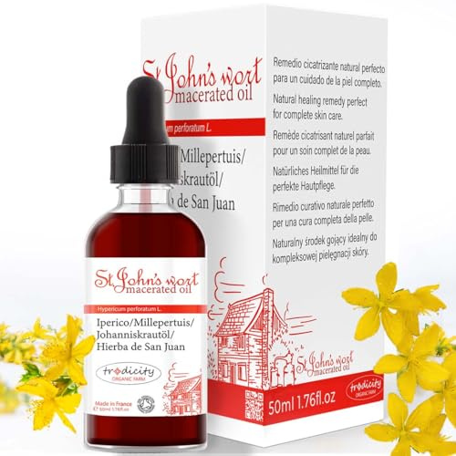 Stark Johanniskrautöl Massageöl öl Haut und Haare. Massageöl gegen Cellulite und Dehnungsstreifen (Schwangerschaft) Massageöl für die Muskel und Gelenke. Gesichtsöl 50 ml