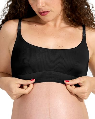 Bodily Everything Bra for Pregnancy, Nursing & Breastfeeding, Soft, Stretchy, Wireless Maternity & Sleep Bra with Clip Down Nursing Access (Medium, Black)