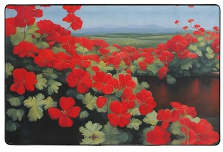 BROLEO Rote Geranie Topfpflanzenbild, Flanell, absorbiert Wasser, Bodenmatte, 91,4 x 61 cm: feiner Samt, absorbiert Wasser, langlebig, weich