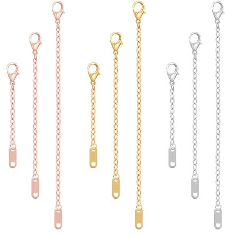 Mabor 9 Pcs Necklace Extenders,Chain Extender for Necklace,Gold Necklace Extender,Stainless Steel Jewelry Chain Extenders for Necklace Bracelet Anklet (Gold/Silver/Rose Gold, 5/10/15cm)
