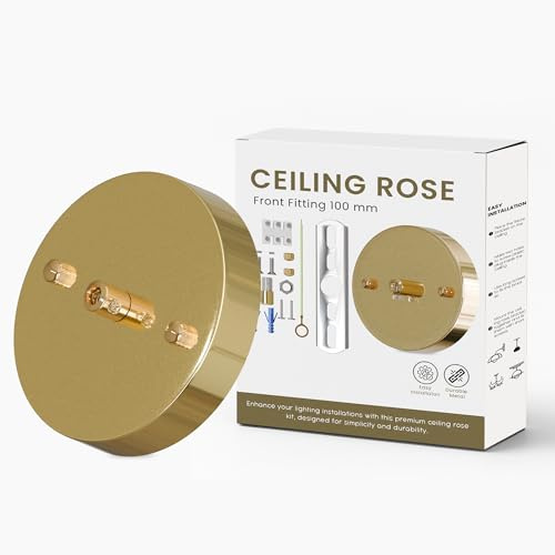 Ceiling Rose 100mm French Gold Vintage Style Metal Pendant Light Fitting | Antique Canopy Kit with Single Outlet and Accessories for Hanging Lamp Chandelier Wall Light for Home Interior Wiring Support