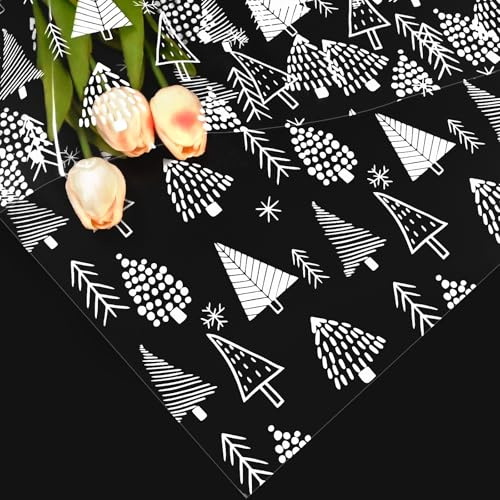 5m*80cm Clear Cellophane Wrap Sheet with Christmas Tree, Xmas Gifts Wrapping Paper for Christmas Party Gifts Hamper Basket Flower Craft-tree