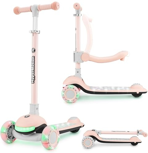 HyperMotion Patinete para niños con Luces LED 3 en 1 LUMI, Asiento Ajustable, Plegable, Ruedas de PU, Manillar T-Bar, hasta 50 kg, Desde 1 año, Uso Interior y Exterior (Rosa)