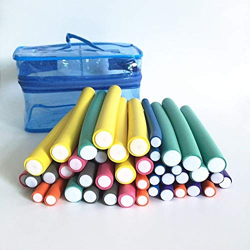 Janmobrian Bigoudis Cheveux,Bigoudis 7 Styles 18cm 42pcs Curling Cheveux Flexi Rods en Plastique Magique bigoudis DIY Outils Curl Cheveux Longs