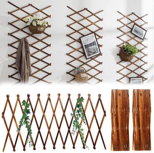 SUQ 2PCS Wood Expandable Plant Trellis, Vertical Rack Stand for Climbing Plants, Partitioning Trellis Wall Panel For Small Animals, Wall Decor Hanging Frame for Room Garden Patio Indoor Outdoor
